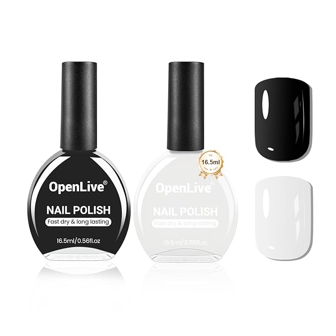2Pcs Nail Polish Set 16.5ml Black and White Quick Dry Nail Polish Non Gel Nail Art DIY Home Manicure Gift for Women