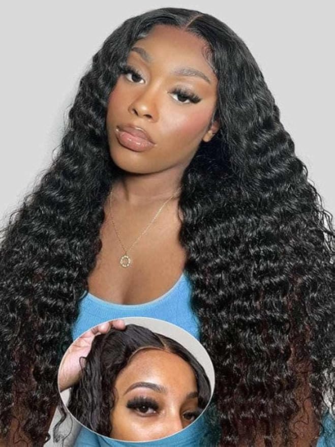 Wear and Go Glueless Wig Deep Wave, Glueless Wigs Human Hair Pre Plucked Pre Cut, 6x4 SKINLIKE Real HD Lace Wig Ready to Wear, 200% Density Lace Front Closure Wigs for Women 26 inch