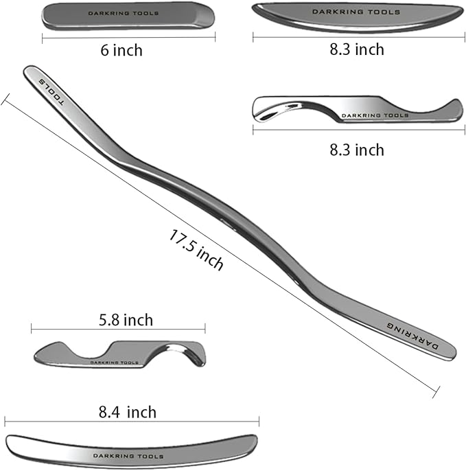 DARKRING Muscle Scraper Tool Set (6-Piece) for deep Tissue Massage gua sha Stainless Steel fascial Release Tool Soft Tissue Mobilization Tool Set (Storage Bag)