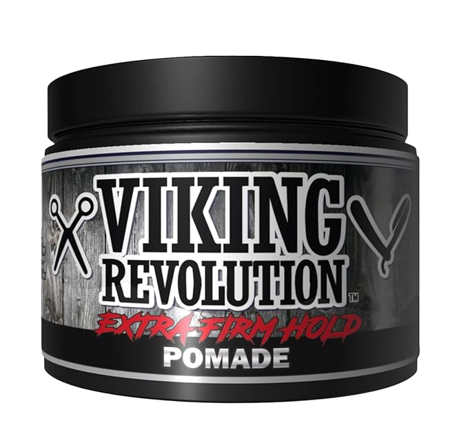 Viking Revolution Extreme Hold Pomade for Men – Style & Finish Your Hair - Extra Firm,Strong Hold & High Shine for Men’s Styling Support - Water Based Male Grooming Product is Easy to Wash Out, 4oz
