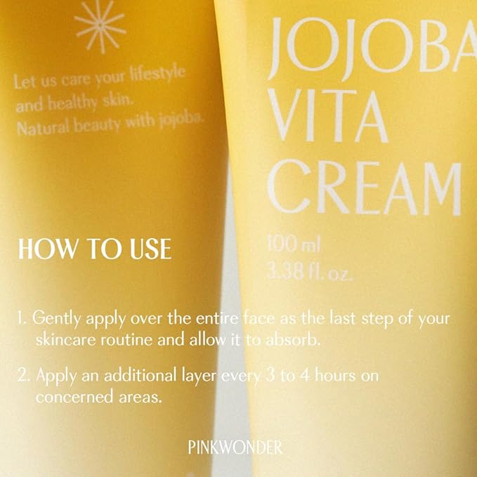PINKWONDER Jojoba Vita Cream 3.38oz (100ml), Jojoba Oil and vitamin B12 Face Cream facial moisturizer, Soothing for Sensitive Dry Skin, Hypoallergenic, Panthenol, Korean Skincare