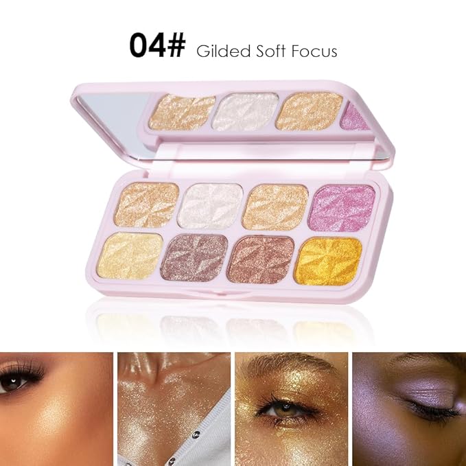 8-Color Eyeshadow Palette, Gilded Soft Focus, Warm Gold & Neutral Shimmer Shades, Waterproof Long-Lasting Formula, Smooth Blendable Eye Makeup for Natural Glam Looks