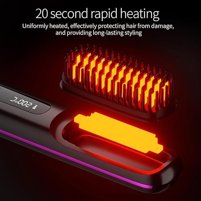 Cordless Hair Straightener Brush 3-in-1: Straightener, Curler & Smoother | Go Brush Pro 2026 with Ionic Anti-Static Technology | 3 Adjustable Heat Settings, USB Rechargeable, for All Hair Types
