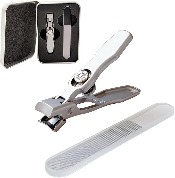 German Nail Clippers for Men, Women & Seniors with Thick Nails - Heavy Duty Ultra Sharp Stainless Steel Clippers with Wide Jaw, Anti-Splash Design, Safety Lock and Catcher