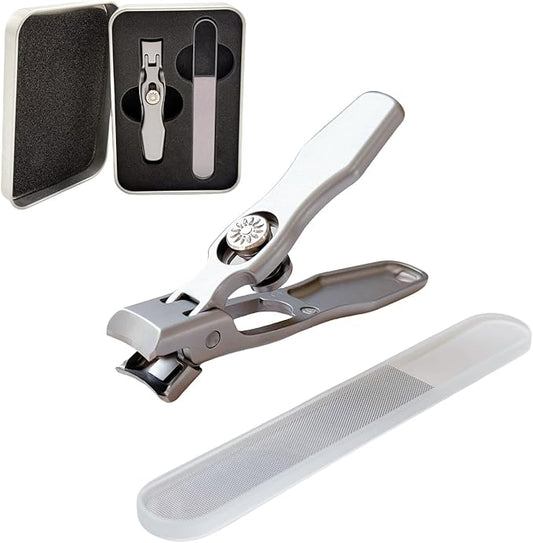 German Nail Clippers for Men, Women & Seniors with Thick Nails - Heavy Duty Ultra Sharp Stainless Steel Clippers with Wide Jaw, Anti-Splash Design, Safety Lock and Catcher