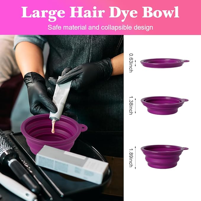 Hair Dye Color Brush and Bowl Set, Color Bowl Brushes Tool Mixing Bowl Kit Tint Comb for Hair Tint Dying Coloring Applicator (Purple)