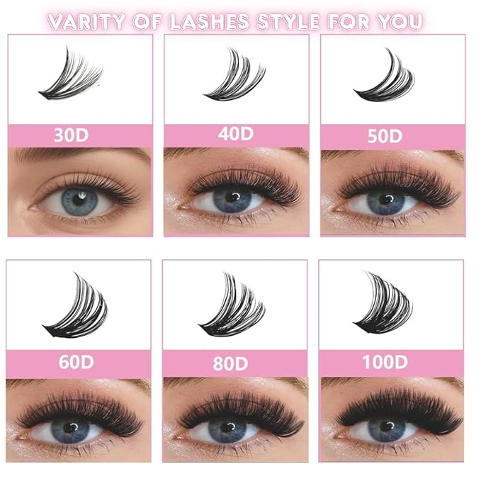 DIY Lash Extension Kit - 280pcs Lashes Clusters 0.07D 40D+50D Mix, 9-16mm D Curl Soft Wispy Lash Clusters Kit with Bond, Seal, Remover & Tweezers for Easy At-Home Application Nature Look