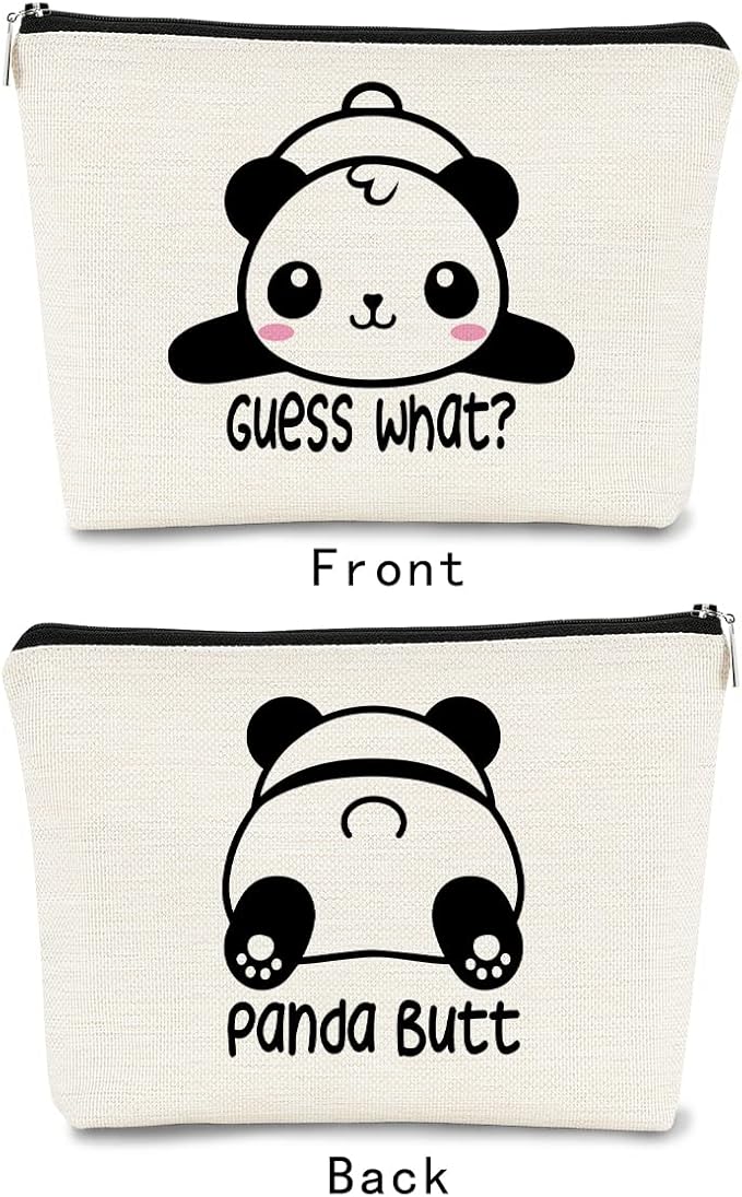 Cute Baby Panda Guess What It's Pug Butt Makeup Bag, Funny Cartoon Cosmetic Bag Idea for Panda Lovers, Birthday or Christmas for Girls & Women, Makeup Case for Teen Girls & Daughters