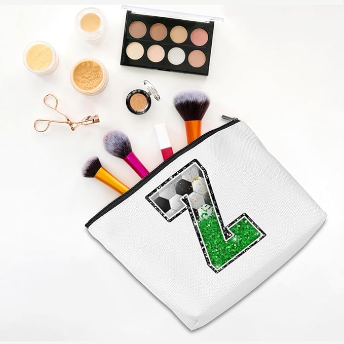 CQM Soccer Gifts Initial Makeup Bag Monogrammed Cosmetic Bag Letter Z Zipper Pouch Soccer Accessories for Girls Women Player Coaches Friend Stuff Graduation Birthday Gifts