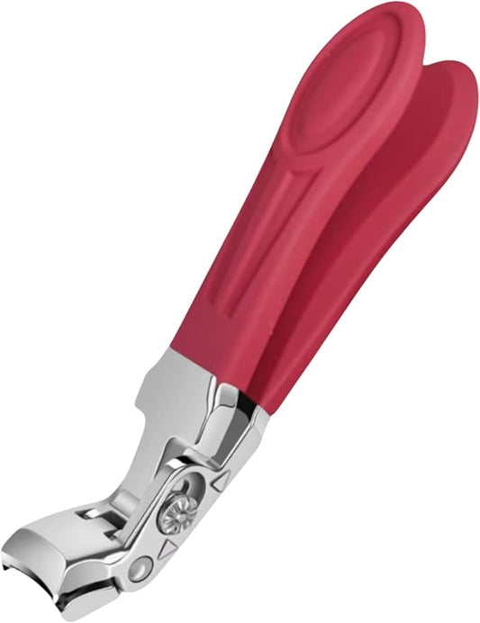 Professional Ruby Red Angled Nail Clippers for Seniors – 5'' Elegant Thick Toenail Clipper with Nail File, Ultra-Sharp Blades, Nail Catcher, Easy Grip & Safe Home Manicure & Pedicure Care Tool