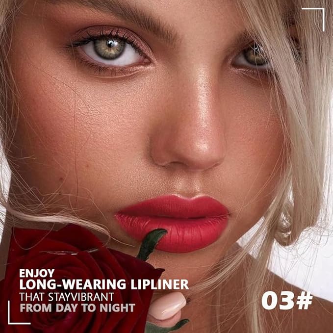 Scarlet Red Dual-Tip Liquid Lip Liner Pen - Flat End for Full Coverage & Pointed Tip for Precise Lining, Long-Lasting Waterproof Matte Lipstick, Makeup Tool for Full Coverage and Defined Lip Lines 03#