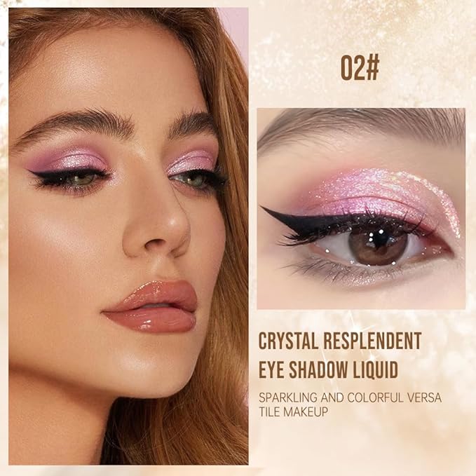 Liquid Glitter Eyeshadow Set, Korean Shimmer Eye Makeup, Waterproof Powder Formula, Quick-Drying, Long Lasting, 0.17 Oz (02#, 1PCS)