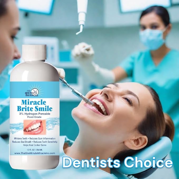 Miracle Brite Smile With Food Grade Hydrogen Peroxide and Essential Oils - Teeth whitening, breath freshening, removing bad breaths & tooth sensitivity.