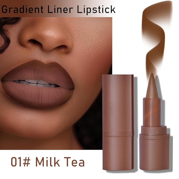 2-in-1 Gradient Lip Liner and Lipstick Lip Combo Set - Achieve Flawless Contour and Gradual Ombre Effect with Easy-to-Use Crayon Form and Cone Tip - Non-Smudging, Long-Lasting (01# Milk Tea, 1)