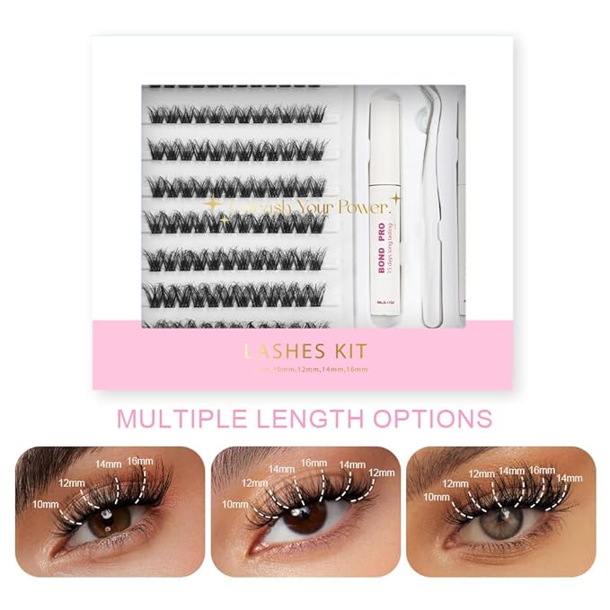 Lash Extension Kit DIY Lash Clusters 10-16mm 96pcs Individual Lashes Clusters Soft Thin Band Natural Volume Eyelash Extension with Lash Bond and Remover, Lash Tweezers for Self Use 41#