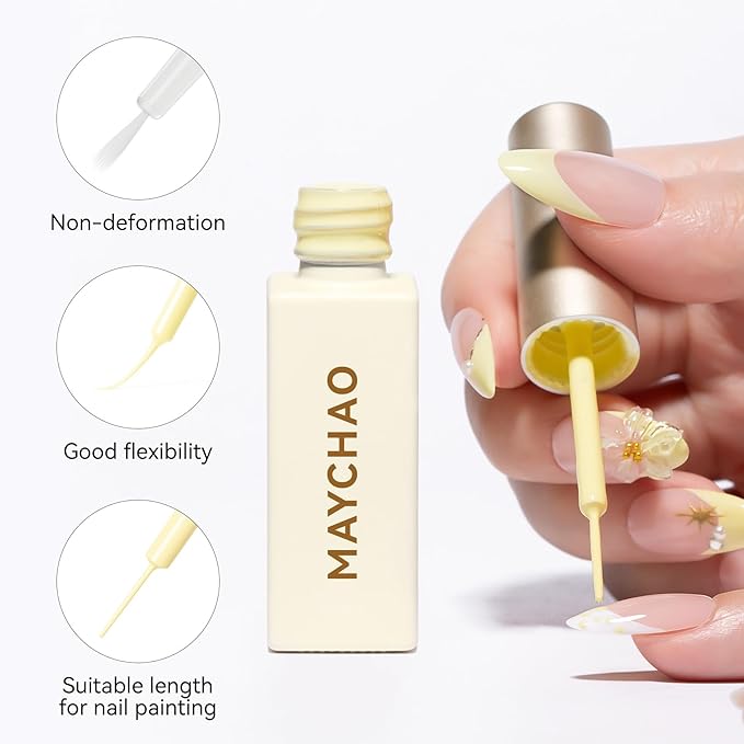 MAYCHAO Creamy Yellow Swirl Gel Liner Nail Art Polish, 8ml Spring Summer Pastel Maize Yellow Gel Color Built-in Thin Brush, UV Light Cure for French Nail Tips DIY Manicure at Home Salon