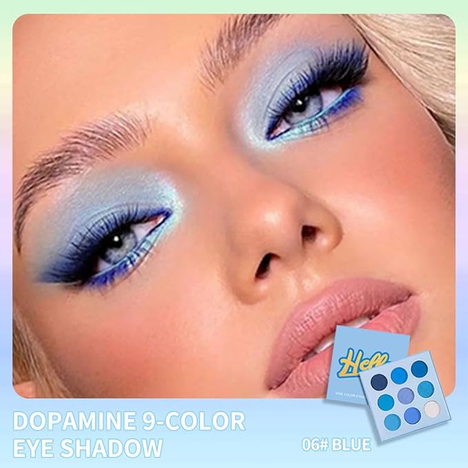 9-Color Blue Eyeshadow Palette–High Pigment Matte Shimmer Glitter Eyeshadow Palette in Navy, Aqua, Teal & Silver Shades,Long-Lasting Waterproof, Blendable for Creative & Everyday Looks