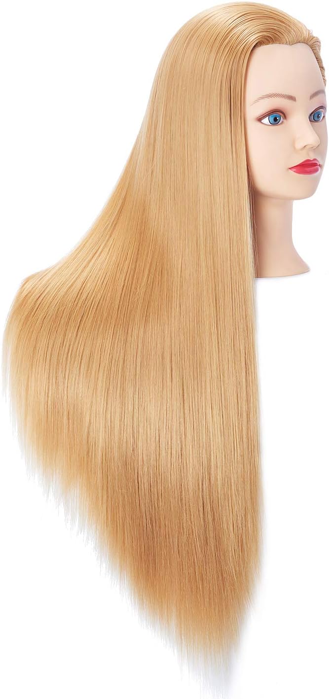 Hairingrid 26"-28" Mannequin Head Hair Styling Training Head Manikin Cosmetology Doll Head Synthetic Fiber Hair and Free Clamp Holder (Golden)
