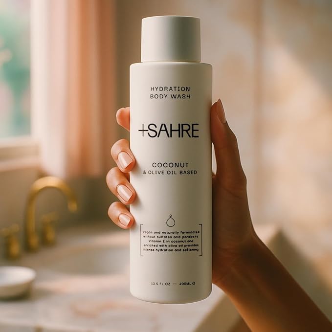 +SAHRE Natural Body Wash – Olive Oil & Coconut | Antioxidant-Rich | Vegan, Paraben-Free | 13.5 fl oz