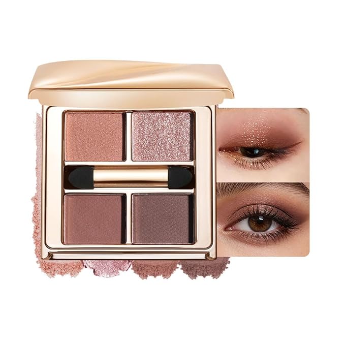 Warm Brown Eyeshadow Palette, 4-Color Matte & Shimmer Neutral Eye Shadow Kit for Soft Glam & Smokey Looks — High Pigment, Long-Lasting, Blendable Warm-Tone Makeup for Brown, Hazel & Green Eyes