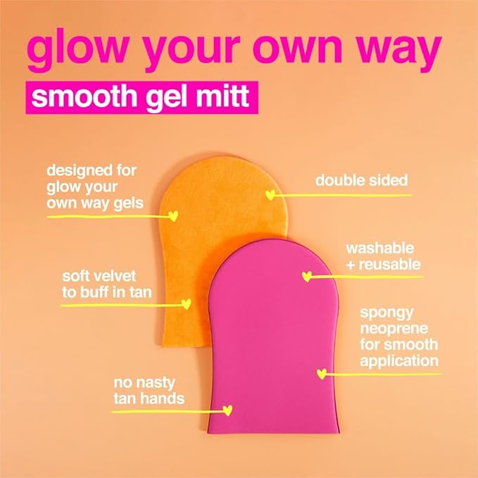 b.tan Gel Body Self Tanning Mitt | Glow Your Own Way Smooth Gel Mitt - Sunless Tan Gel Applicator Glove, Streak-Free, Even Application, Double Sided, Reusable