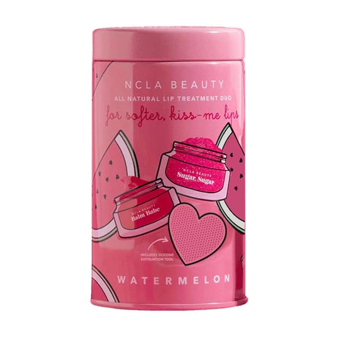 NCLA All Natural Lip Treatment Set - Hydrating Lip Balm - Vitamin C, E, and Agave Sugar Scrub with Silicone Scrubber - Watermelon - 3 p