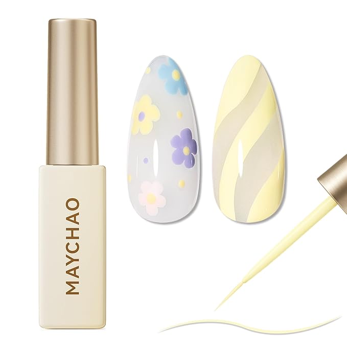 MAYCHAO Creamy Yellow Swirl Gel Liner Nail Art Polish, 8ml Spring Summer Pastel Maize Yellow Gel Color Built-in Thin Brush, UV Light Cure for French Nail Tips DIY Manicure at Home Salon