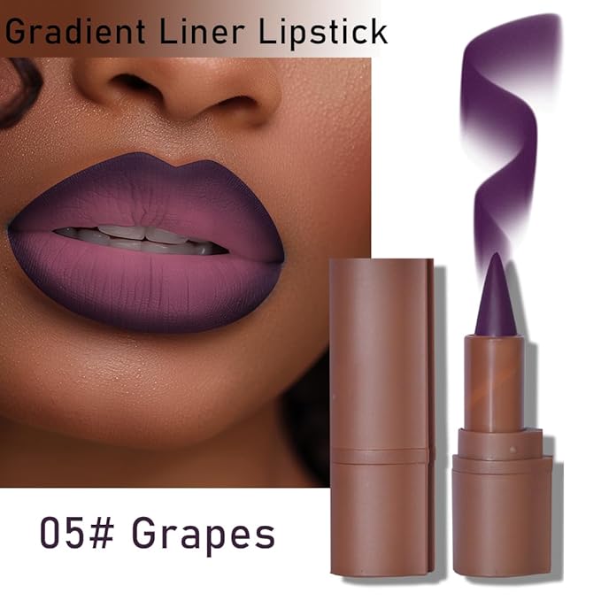 2-in-1 Gradient Lip Liner and Lipstick Lip Combo Set - Achieve Flawless Contour and Gradual Ombre Effect with Easy-to-Use Crayon Form and Cone Tip Mauve Lipstick (05# Grapes)