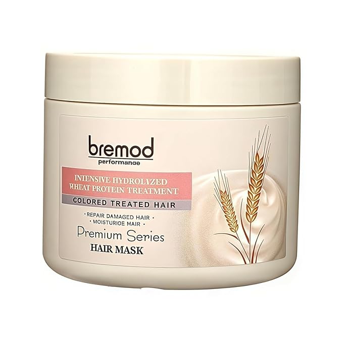 Bremod Performance Wheat Protein Hair Mask Intensive Repair Treatment for Color-Treated，Damaged Hair Strengthens, Boosts Elasticity, Adds Volume, Locks in Moisture 16.9 Fl Oz