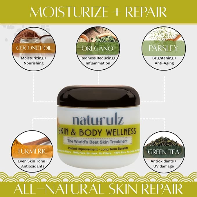 Naturulz Skin & Body Wellness 4oz – Everyday Essentials with Nourishing Coconut oil, Antioxidant-rich Turmeric, Oregano, Parsley, Rosemary & More, Body Butter for Summer Beach Vacation Essentials