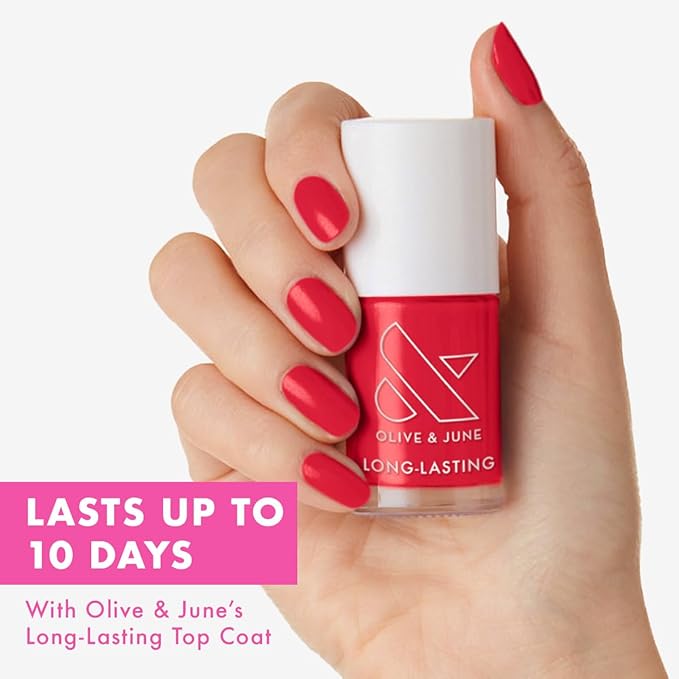 Olive & June Long Lasting Nail Polish | Valentine's Day |Plump Gel-Like Finish No Lamp Needed Lasts up to 10 days | Salon-Quality 15-Free, Vegan & Cruelty-Free Chip-Resistant | Hibiscus, Tropical Pink