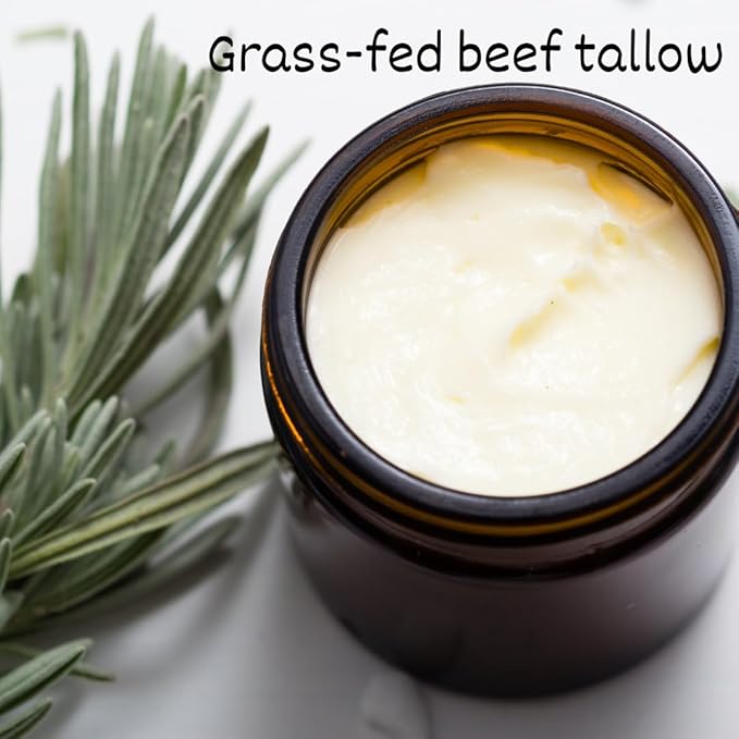 Beef Tallow Face Moisturizer - Grass Fed Beef Tallow for Skin Care- unscented Handmade Tallow face Cream- organic tallow balm for Sensitive Dry Skin, Eczema, Psoriasis, sunburn (OATMEAL & HONEY)