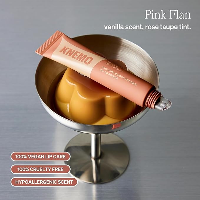 KNEMO LipLock – Moisturizing K-beauty Vegan Lip Balm & Serum for Dry, Chapped Lips, Glossy Overnight Lip Mask with Rose PDRN, Carrot Collagen & Pillow Peptides (Pink Flan – Warm Taupe Tint)