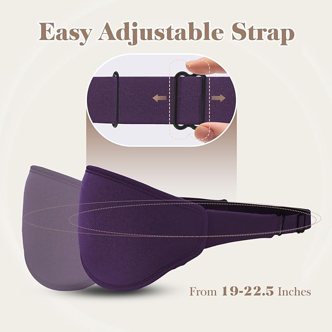 Fygrip 3D Eye Mask Sleep Mask for Men & Women, 100% Pressure-Free & Light Block-Out Eye Mask for Sleep with Easy Adjustable Strap, Night Eye Cover for Travel, Purple
