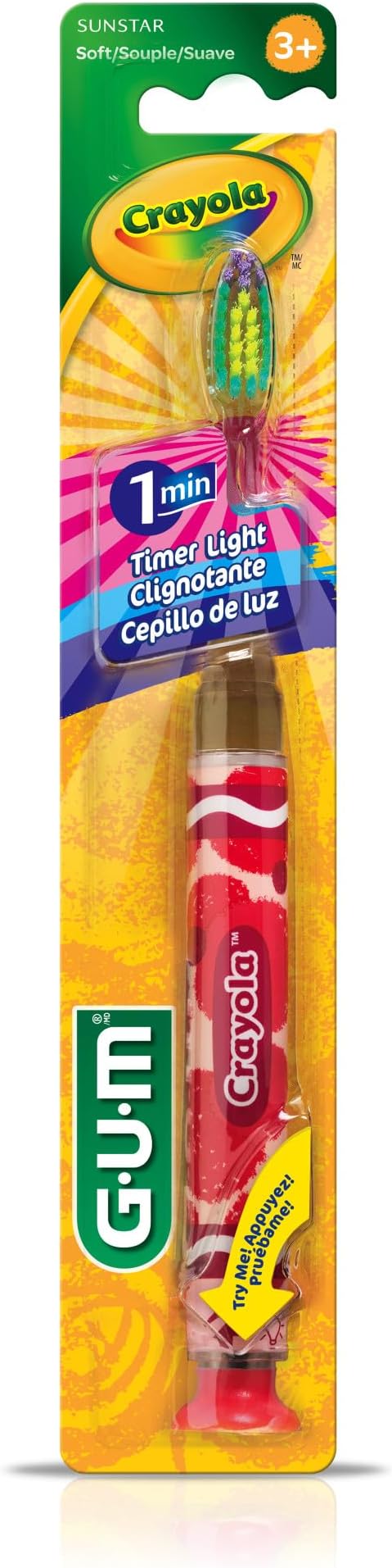 GUM Crayola Timer Light Toothbrush for Kids, Soft Bristles, Suction Cup Base, Children & Toddler Toothbrush 3 Year Old+, 1 Count (Pack of 4)