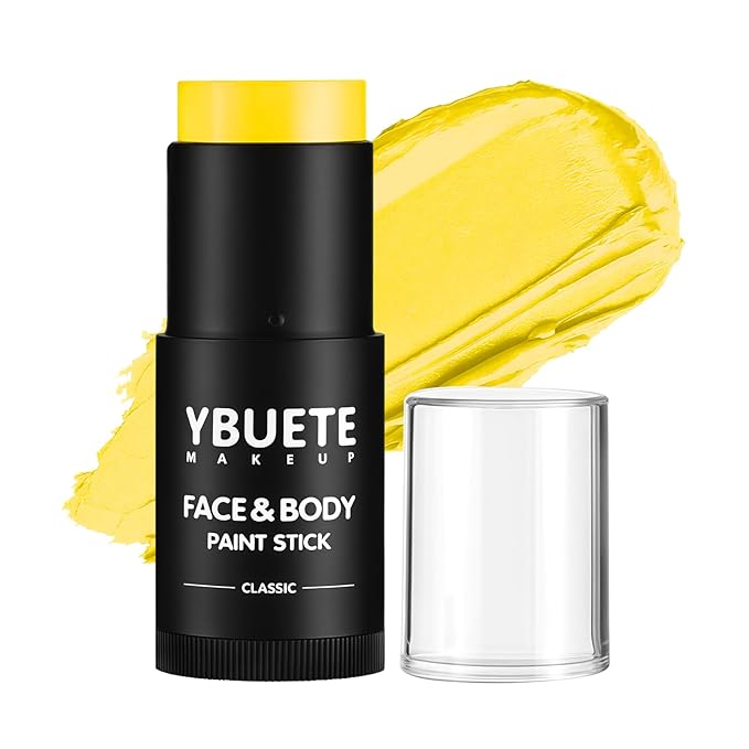 Yellow Face Body Painting Stick, Professional Full-coverage Cream Yellow Face Paint for Halloween SFX Makeup Clown Costume Party, Washable Bright Eye Cheek Art Stick for Adult Festival Carnival