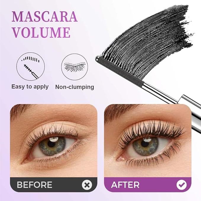Iron Wand Mascara, Waterproof Metal Wand Mascara - Brushless Design for 3D Curling, Volumizing & Lengthening，Long-Lasting No Clumping EyelashMascara (Black & Brown)