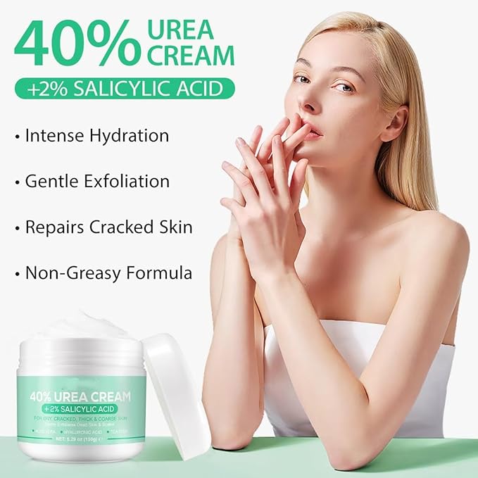 Urea Cream 40 Percent, 40% Urea Cream Plus 2% Salicylic Acid for Feet Maximum Strength, Deeply Moisturize, Repair Dry, Cracked, Rough Skin of Heel, Elbow and Knee, Foot Cream and Hand Cream