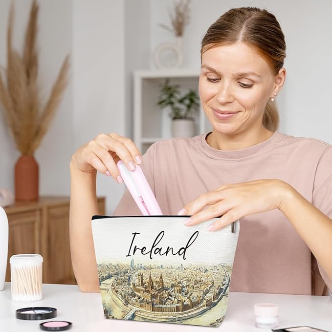 Ythuil Ireland Travel Gifts Makeup Bag, City Travel Cosmetic Bag for Purse, Watercolor Makeup Bags, Ireland Souvenir, Trip Favors for Traveller Lovers, City Themed Organizer