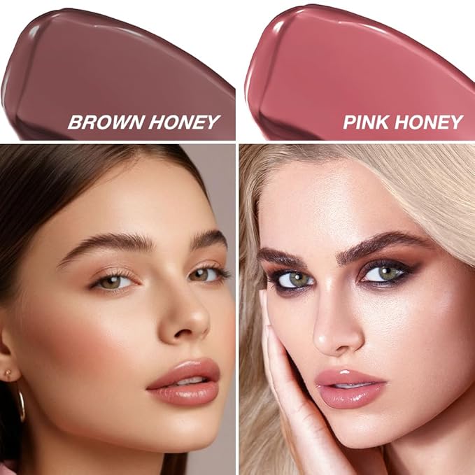 2Pcs Pink & Nude Brown Honey Tinted Lip Stain Lip Balm Lip Gloss Lipstick, Sheer Hydrating Lip Stains Tint, Moisturizing Lip Color for All Skin Tones, Nourishing Lip Balm with Natural Black Cherry