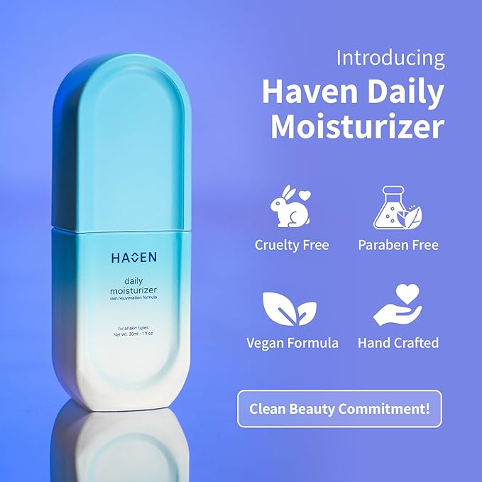 HAVEN SKIN Daily Face Moisturizer – Cruelty-Free, Paraben-Free, Non-Comedogenic Niacinamide & Hyaluronic Acid Face Moisturizer with Vitamin C Serum for Face for Sensitive Skin Moisturizer