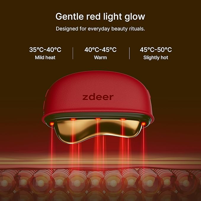 Electric Gua Sha Facial Care Set – Heated Brass Face & Neck Massager with Red Light Therapy & Soothing Vibration, Includes 2 × 10ml Massage Oils for Face & Body Care