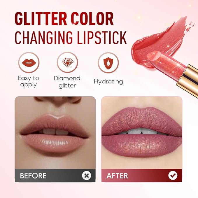 Diamond Glitter Lipstick, 2025 New Velvet Glow Lip Gloss Waterproof Non-sticky Creamy Lipcolor,Long-Lasting Moisturizer Lip Balm with Sparkling Finish Hydrating Lip Stains (A04)