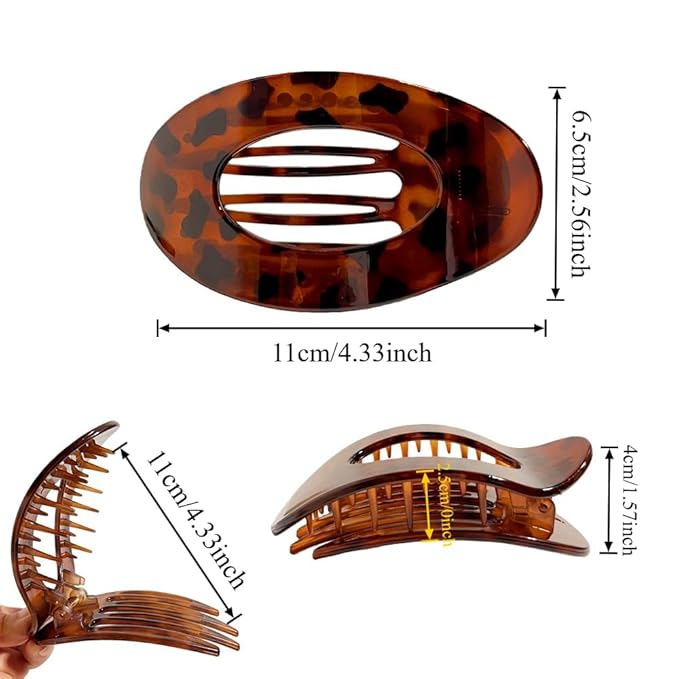 8PCS Flat Hair Clips for Women Girls,Large Strong Hold Ladies Hair Claw Clamp Barrettes for Lying Down Styling Accessories, Elegant 4.33" Big Matte Neutral Leopard Color(Oval)