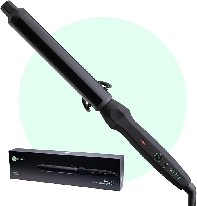 MINT Professional Clamp-Free Curling Wand 1 1/4 Inch for Long Hair | Extra Long Curl Wand with 4-Heater Ionic Ceramic Barrel | Best Curling Wands | Adjustable 230-430°F | Worldwide Dual Voltage