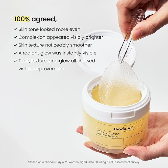 Biodance Vita Niacinamide Gel Toner Pads, Dark Spot Corrector, Evening Skin Tone, Gentle Exfoliating Toner Pads with Vitamin C, Korean Skin Care, Gifts for womenㅣ4.93 fl.oz.(140g)*60Pads