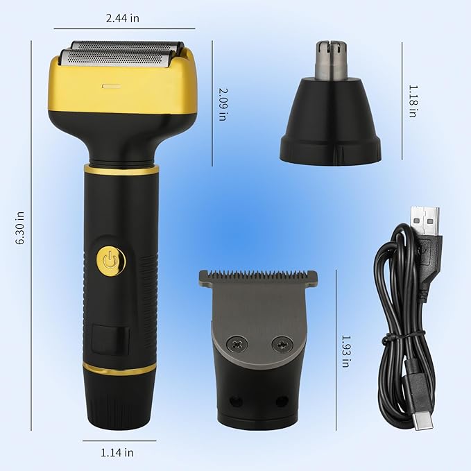 Electric Razor for Men & Women, 3-in-1 Cordless Rechargeable Foil Shaver with LED Display, Waterproof Wet & Dry Painless Body Razor for Face, Nose, and Ear Hair – Travel Friendly (Black)