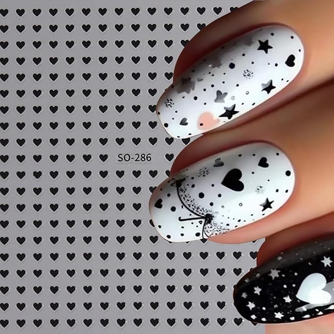6 Sheets Heart Nail Stickers for Nail Art Heart Nail Decals 3D Self-Adhesive Black Blue Silver Hearts Valentines Nails Art Sticker Design Holiday Manicure Decoration Accessories for Women