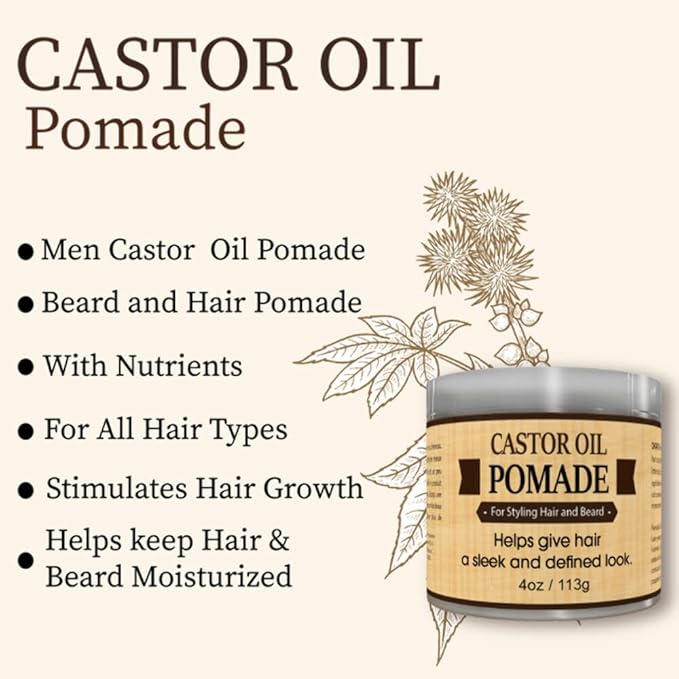 OKAY-MEN Castor Oil Beard and Hair Pomade for Men - Men's Castor Oil Pomade, Supports Beard and Hair Health, Moisturize, Styling - 4 oz (Pack of 1)