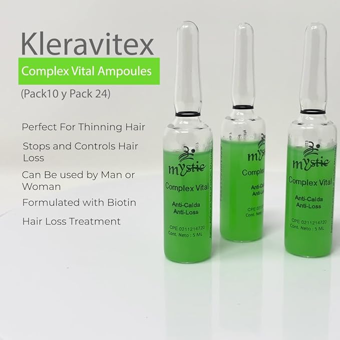 Mystic Complex Vital Ampoules For Hair Loss and Thinning - Regrowth Treatment With Biotin Bio-Complex and Tocopherol (Pk.10)